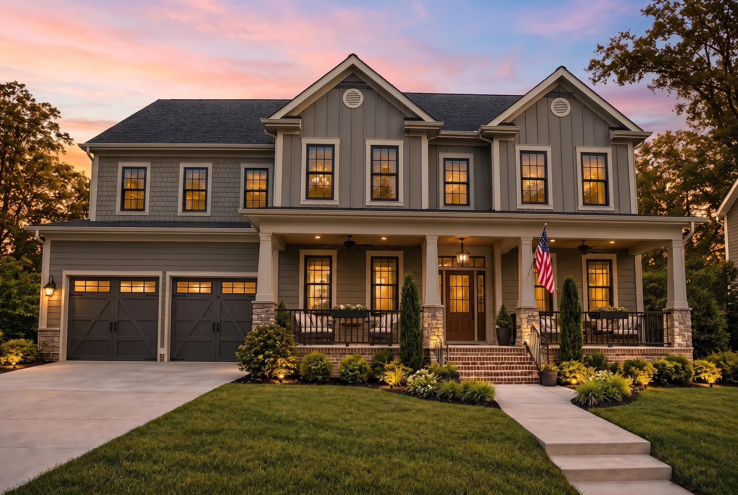 Plan  10-1711 – New York Ridge |  Colonial – 5-Bed, 4-Bath, 3,950 SF - Warm Charcoal, AI-generated exterior concept