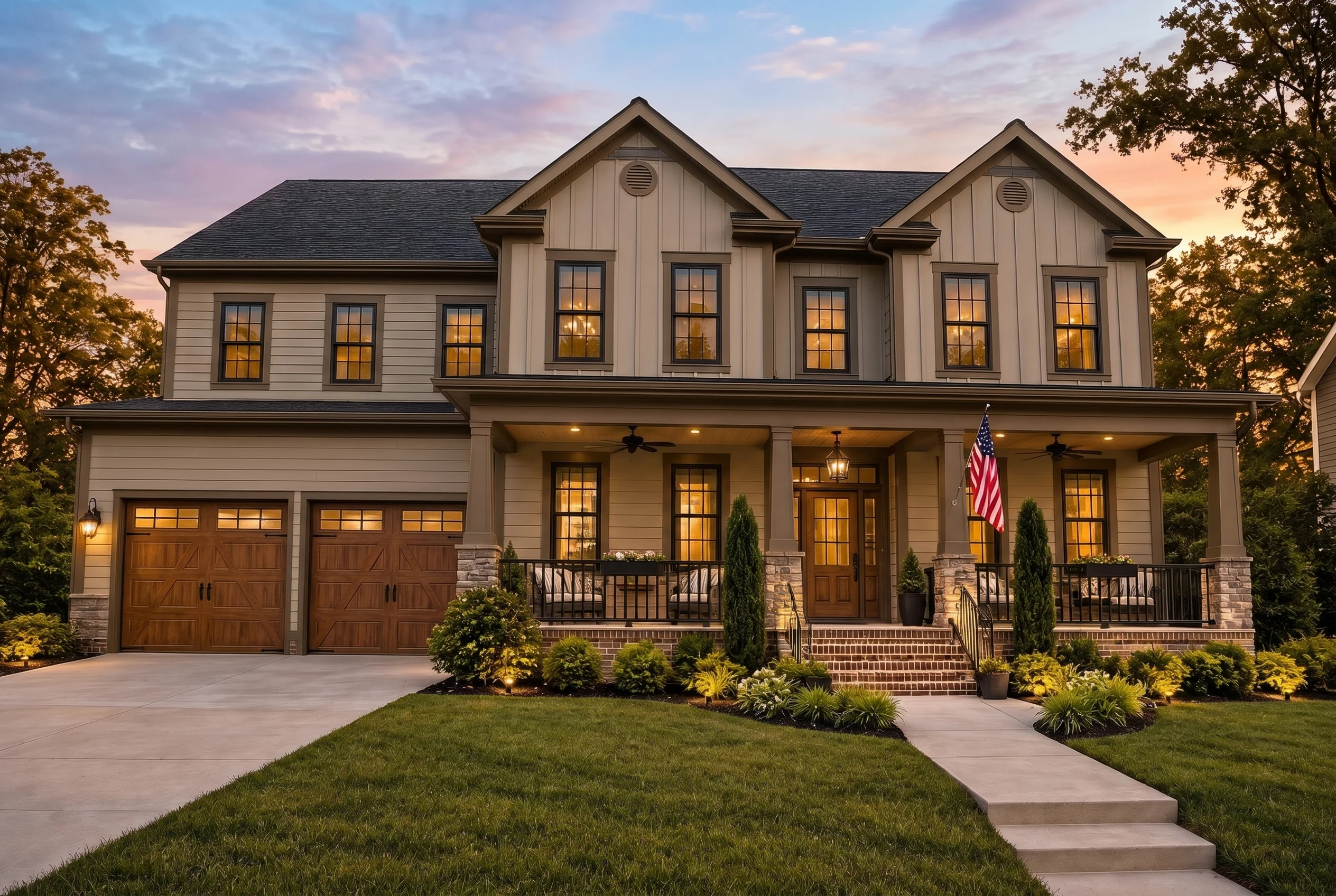 Plan  10-1711 – New York Ridge |  Colonial – 5-Bed, 4-Bath, 3,950 SF - Mushroom Taupe, AI-generated exterior concept