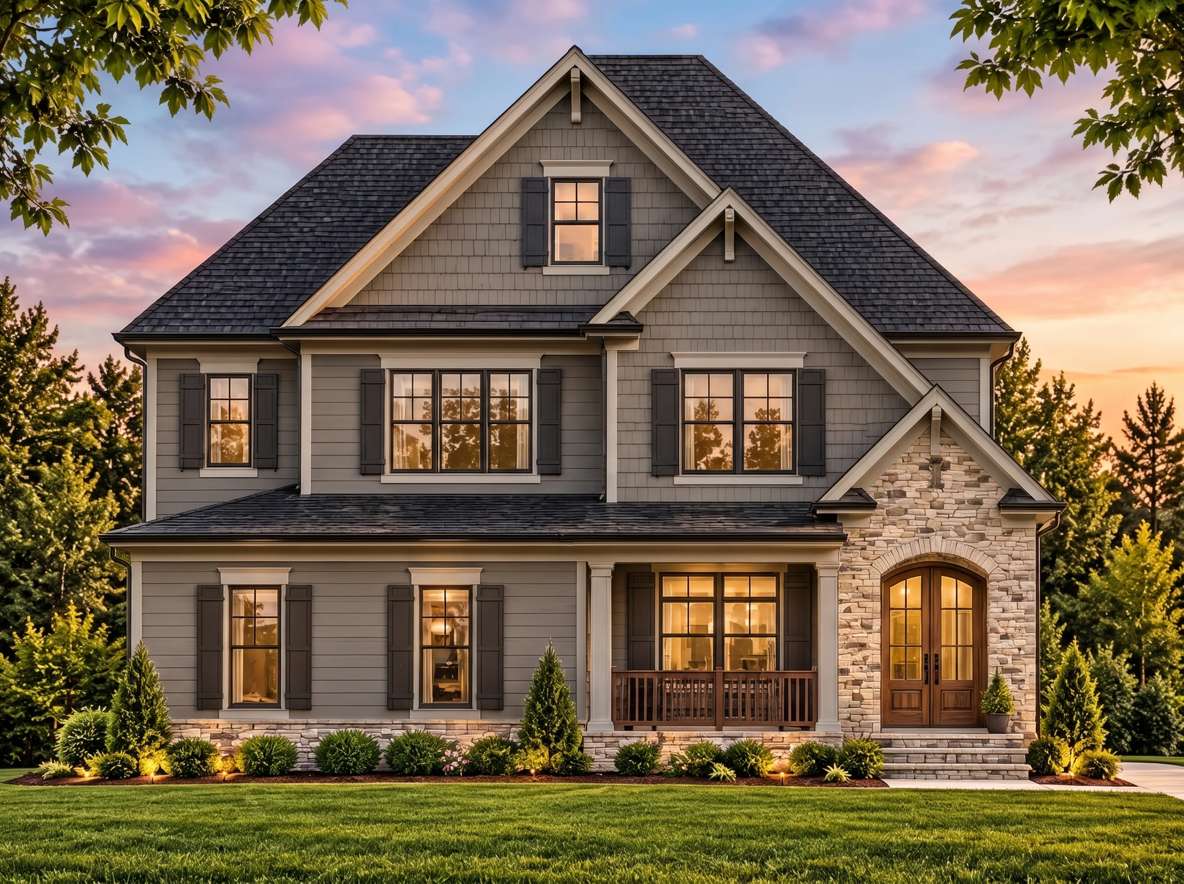 Plan  11-1137 – Shiloh Creek |  Traditional Colonial – 4-Bed, 3-Bath, 2,461 SF - Warm Charcoal, AI-generated exterior concept