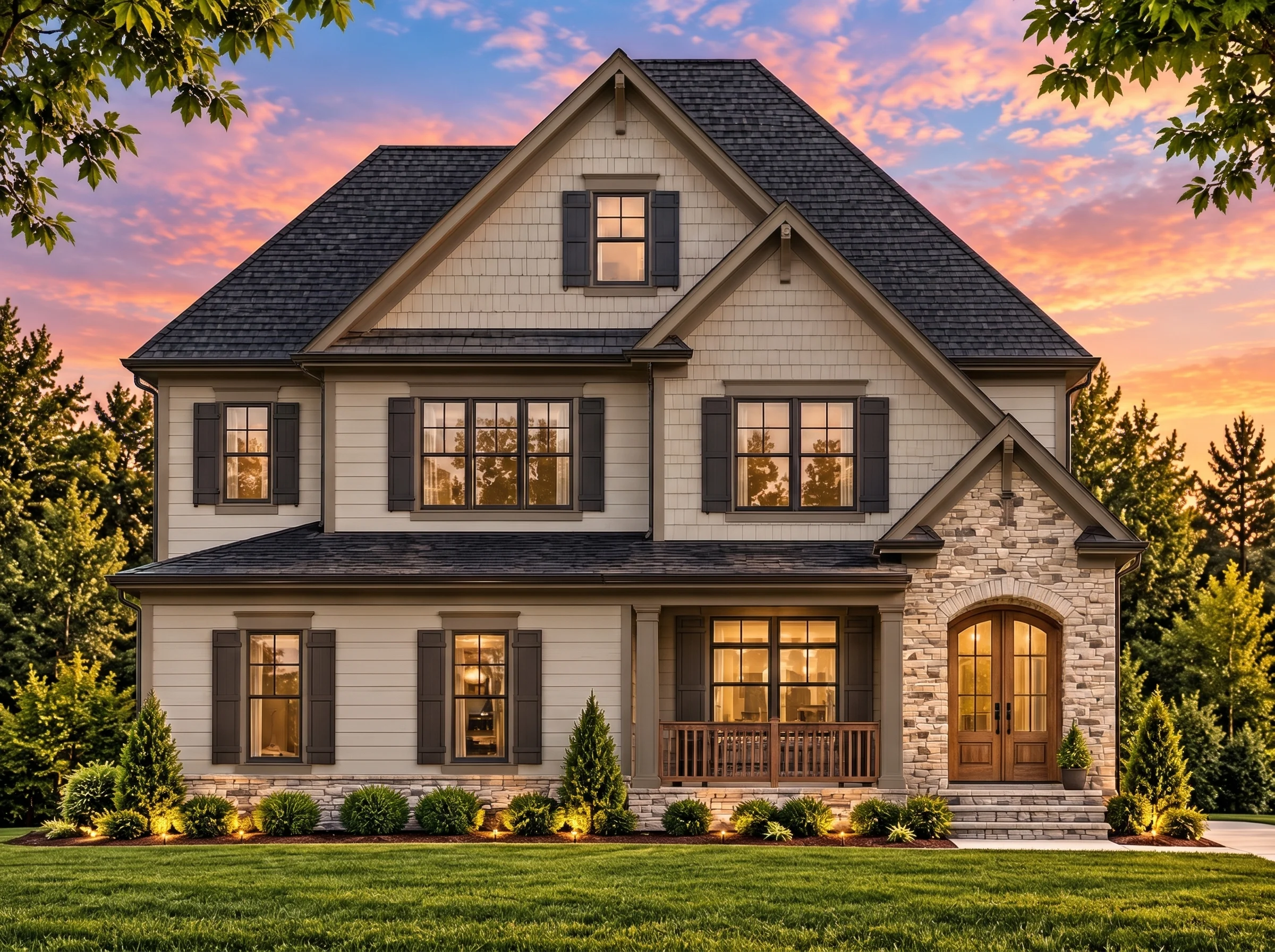 Plan  11-1137 – Shiloh Creek |  Traditional Colonial – 4-Bed, 3-Bath, 2,461 SF - Mushroom Taupe, AI-generated exterior concept