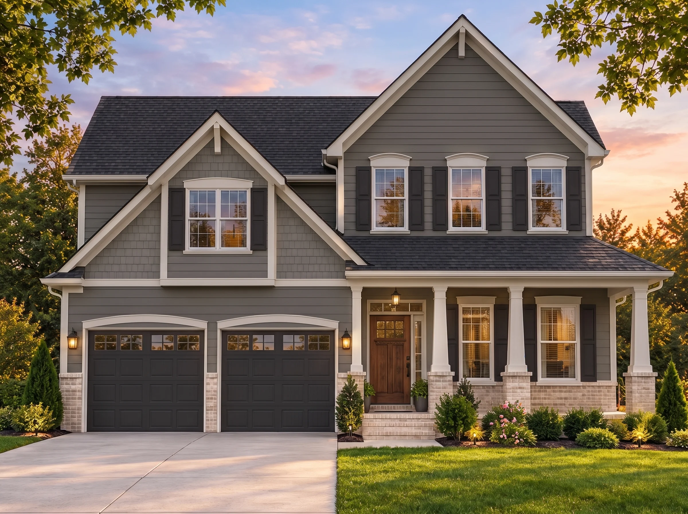Plan  11-1195B – Skyfall | New  American – 3-Bed, 3.5-Bath, 2,619 SF - Warm Charcoal, AI-generated exterior concept